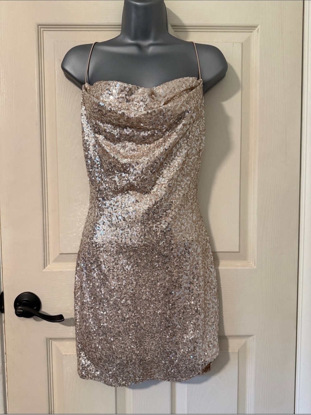 Windsor Rose Gold Sequin Cowl Neck Mini Dress